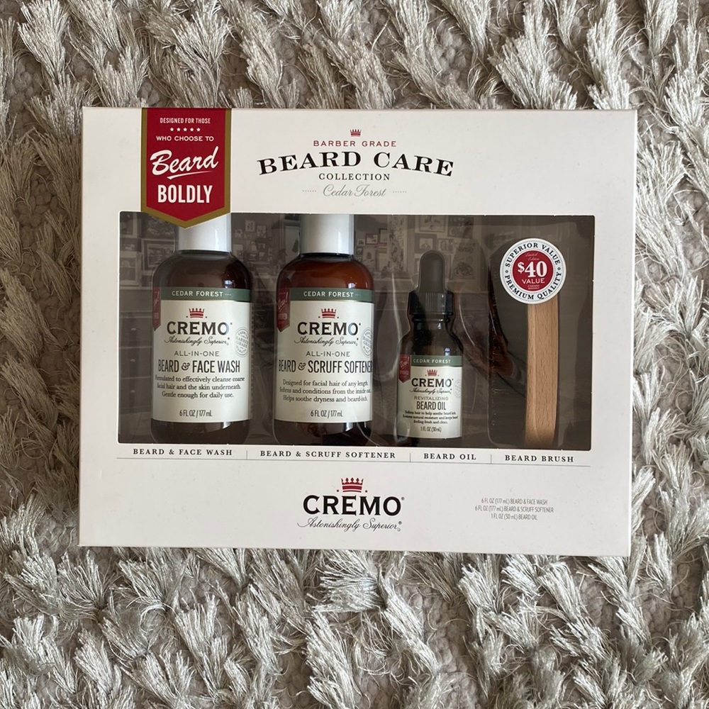 Cremo Barber Grade Beard Care Collection Cedar Forest Beard Oil, Wash, Softener